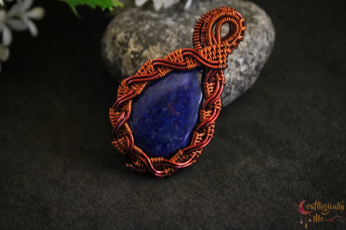 Lapis Lazuli Gemstone Criss Cross Drop Pendant – Handmade Wire Wrapped Jewelry