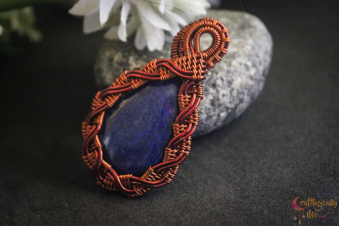 Lapis Lazuli Gemstone Criss Cross Drop Pendant – Handmade Wire Wrapped Jewelry