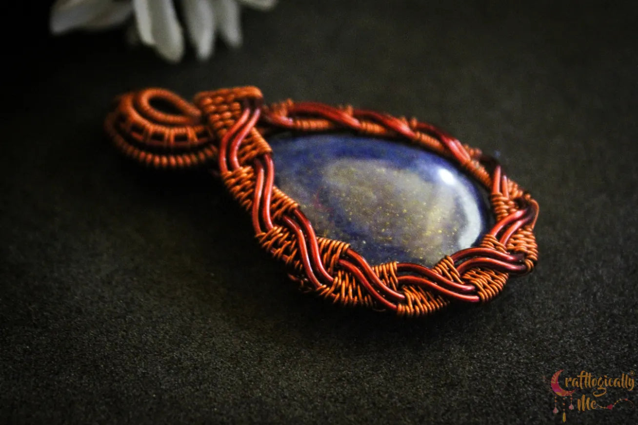 Lapis Lazuli Gemstone Criss Cross Drop Pendant – Handmade Wire Wrapped Jewelry