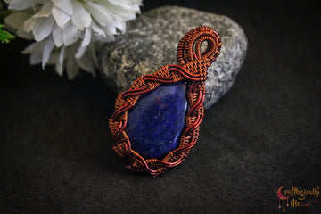 Lapis Lazuli Gemstone Criss Cross Drop Pendant – Handmade Wire Wrapped Jewelry