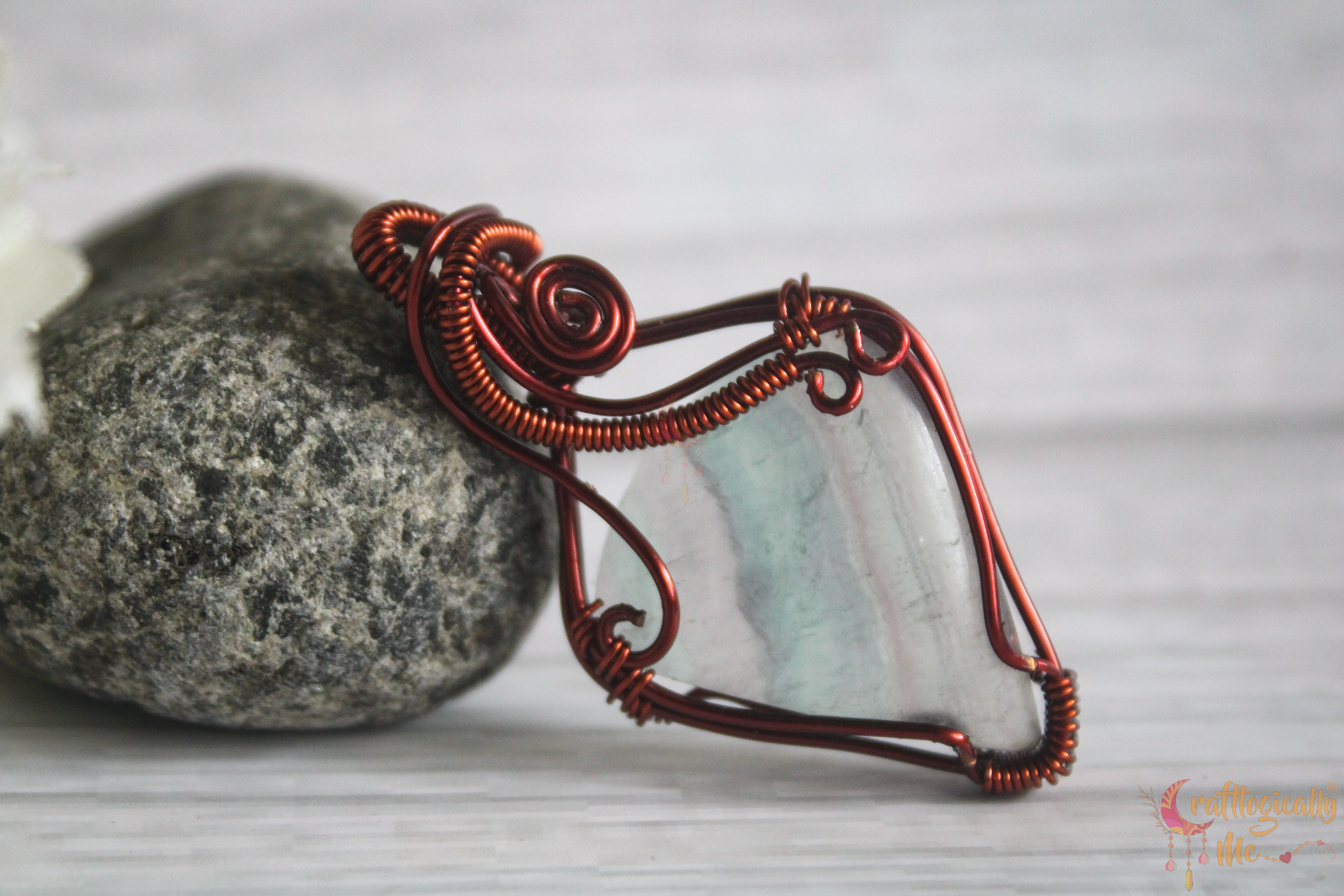 Multi Fluorite Minimalist Wire Wrapped Pendant – Anti-Tarnish Copper Gemstone Jewelry