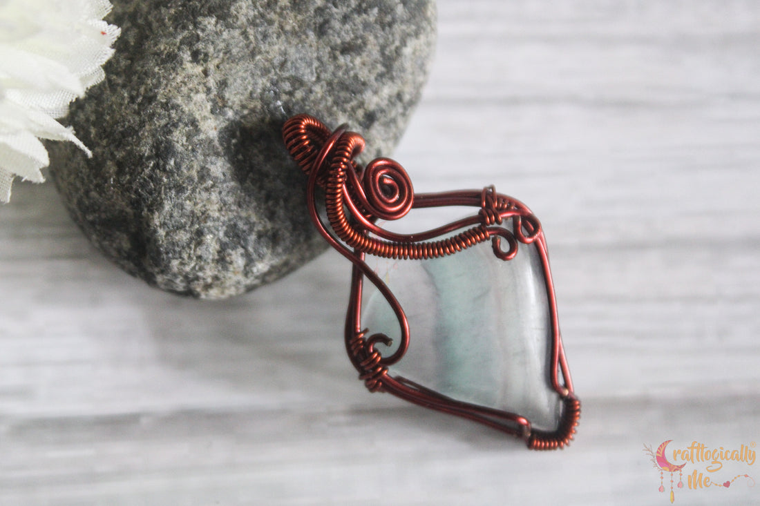 Multi Fluorite Minimalist Wire Wrapped Pendant – Anti-Tarnish Copper Gemstone Jewelry