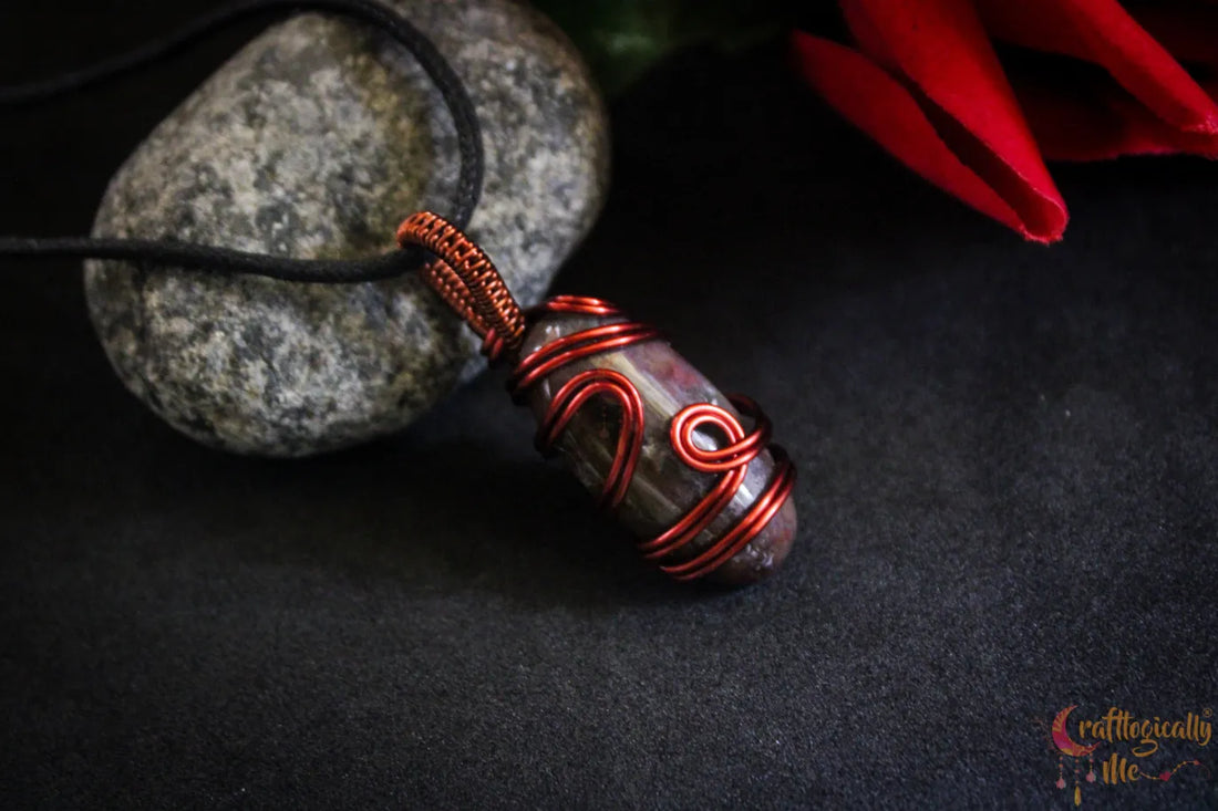 Red Moss Agate Free Style Wire Wrapped Pendant – Anti-Tarnish Copper Gemstone Jewelry