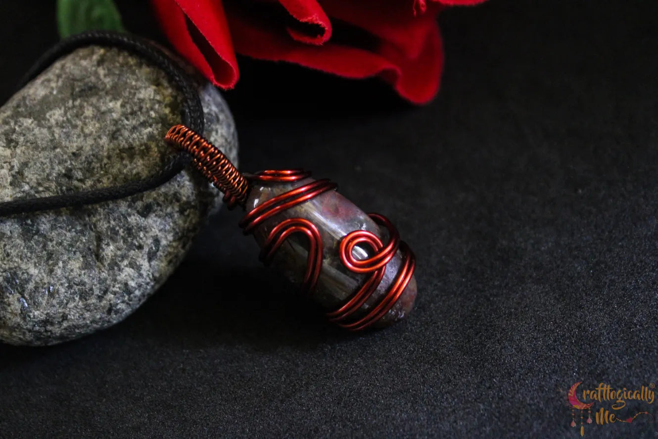 Red Moss Agate Free Style Wire Wrapped Pendant – Anti-Tarnish Copper Gemstone Jewelry