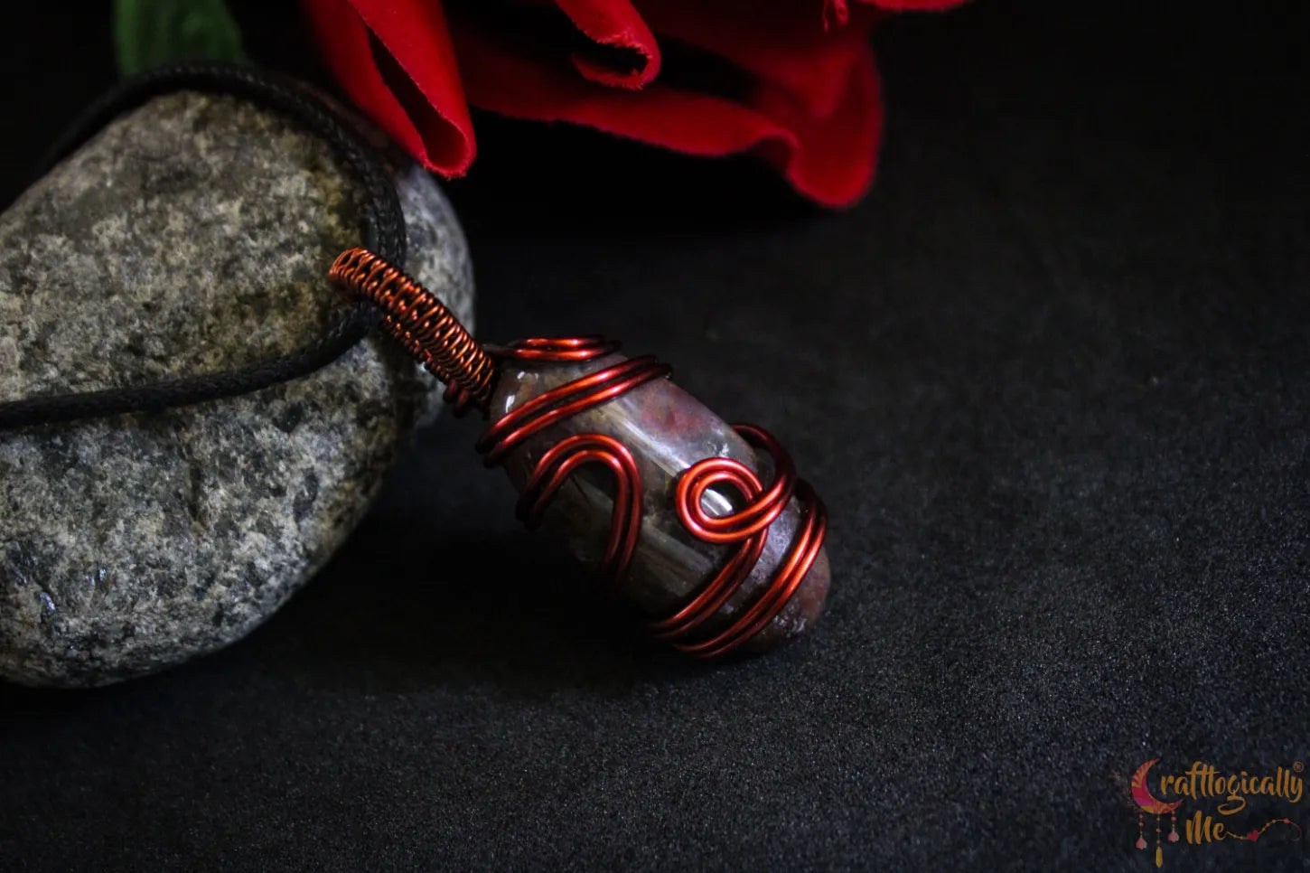 Red Moss Agate Free Style Wire Wrapped Pendant – Anti-Tarnish Copper Gemstone Jewelry