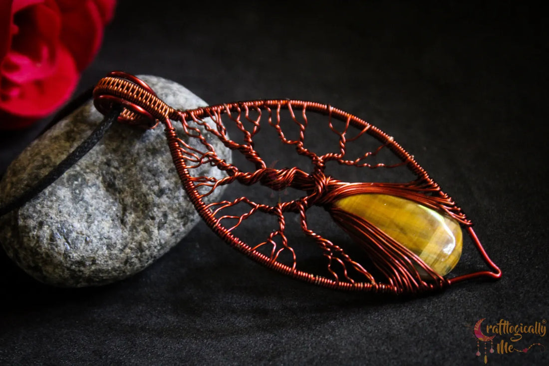 Tiger's Eye Gemstone Tree of Life Pendant – Anti-Tarnish Copper Jewelry