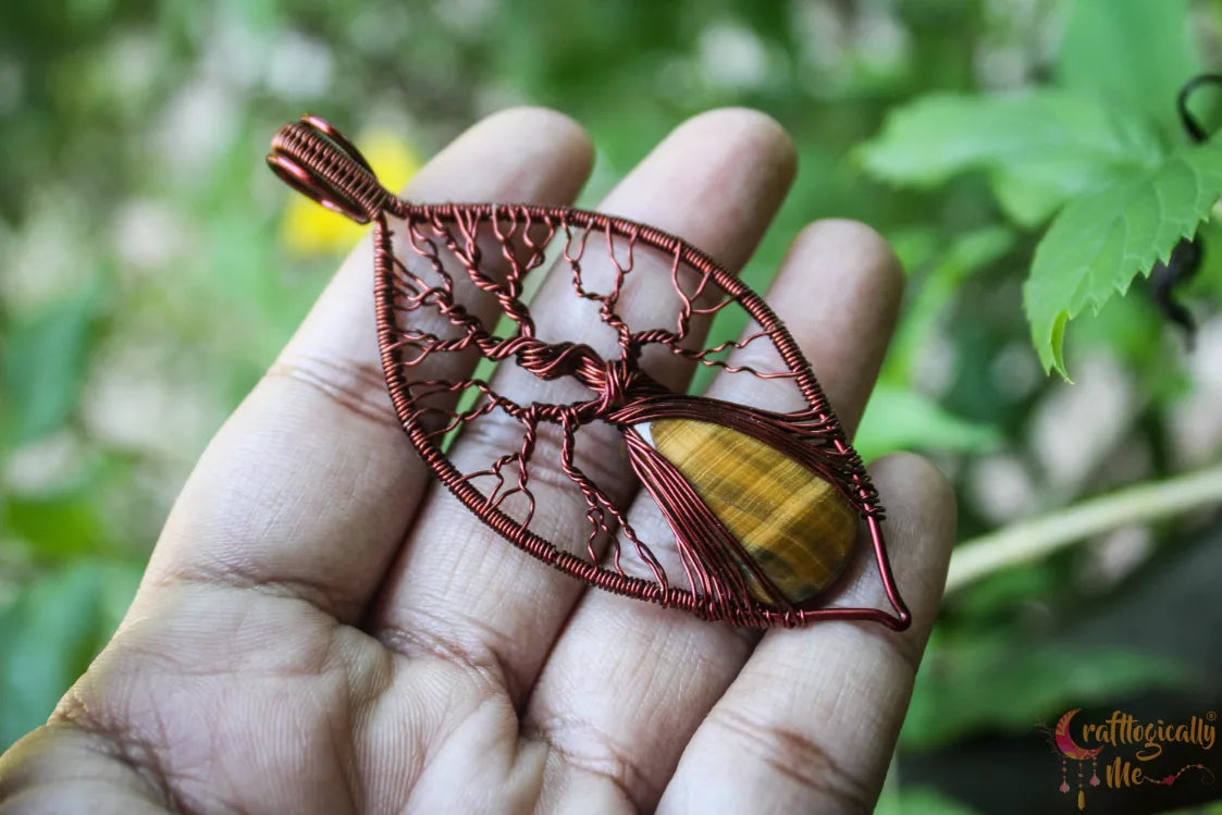 Tiger's Eye Gemstone Tree of Life Pendant – Anti-Tarnish Copper Jewelry