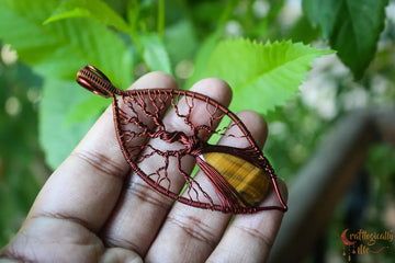 Tiger's Eye Gemstone Tree of Life Pendant – Anti-Tarnish Copper Jewelry