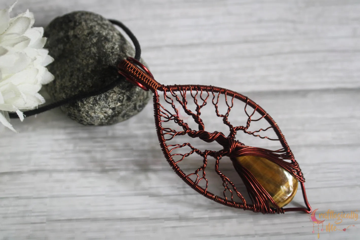 Tiger's Eye Gemstone Tree of Life Pendant – Anti-Tarnish Copper Jewelry