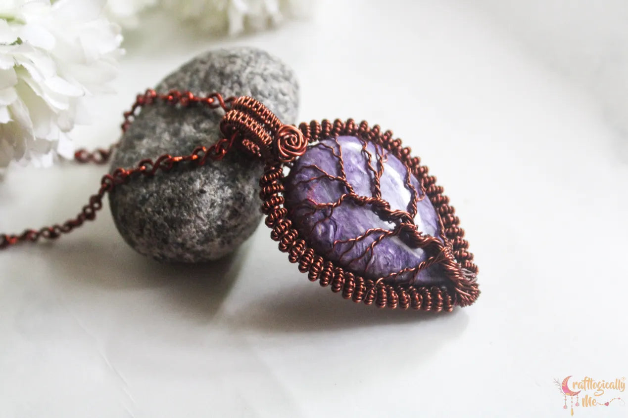 Charoite Gemstone 4-in-1 Tree of Life Neck Piece – Anti-Tarnish Copper Jewelry