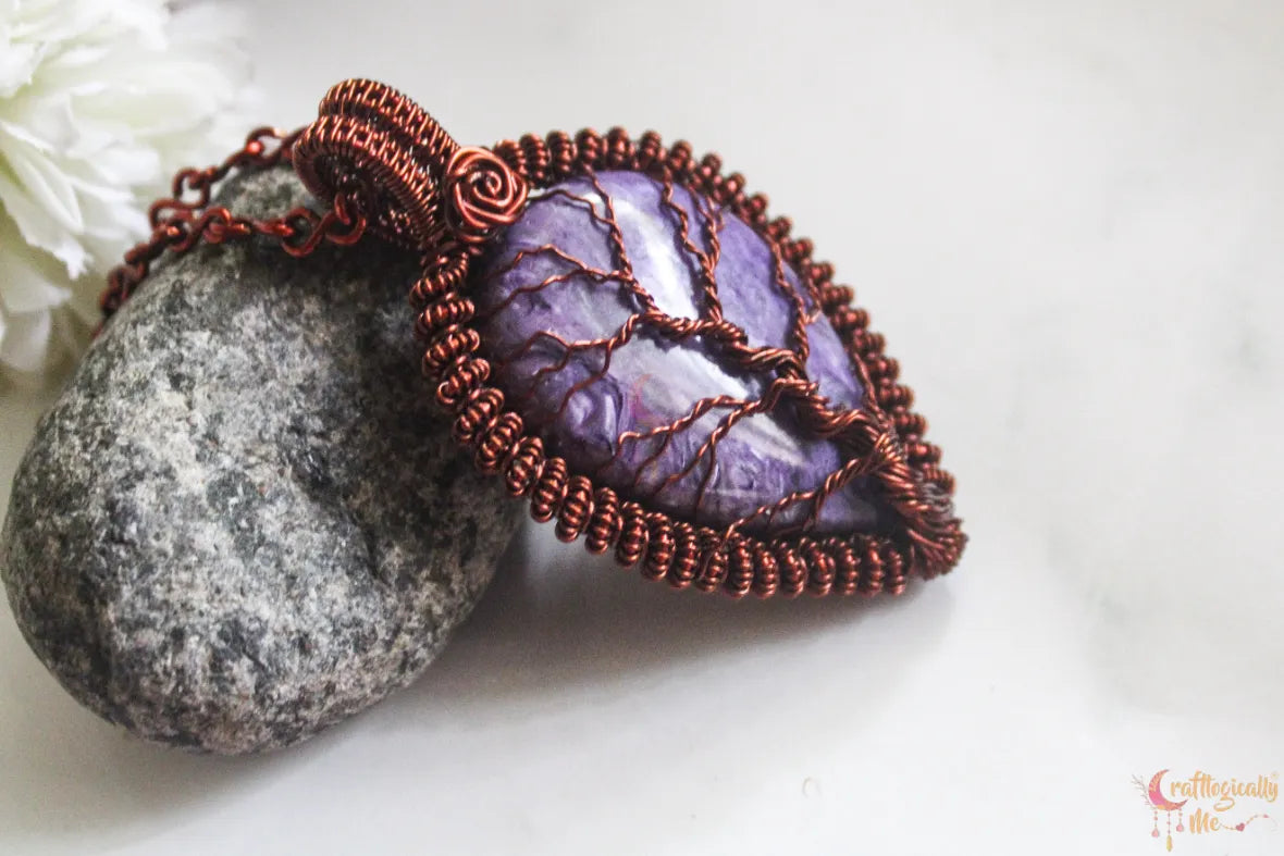 Charoite Gemstone 4-in-1 Tree of Life Neck Piece – Anti-Tarnish Copper Jewelry