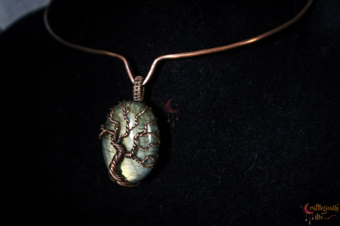 Green Labradorite Gemstone 4-in-1 Tree of Life Necklace | Oxidized Copper Jewelry