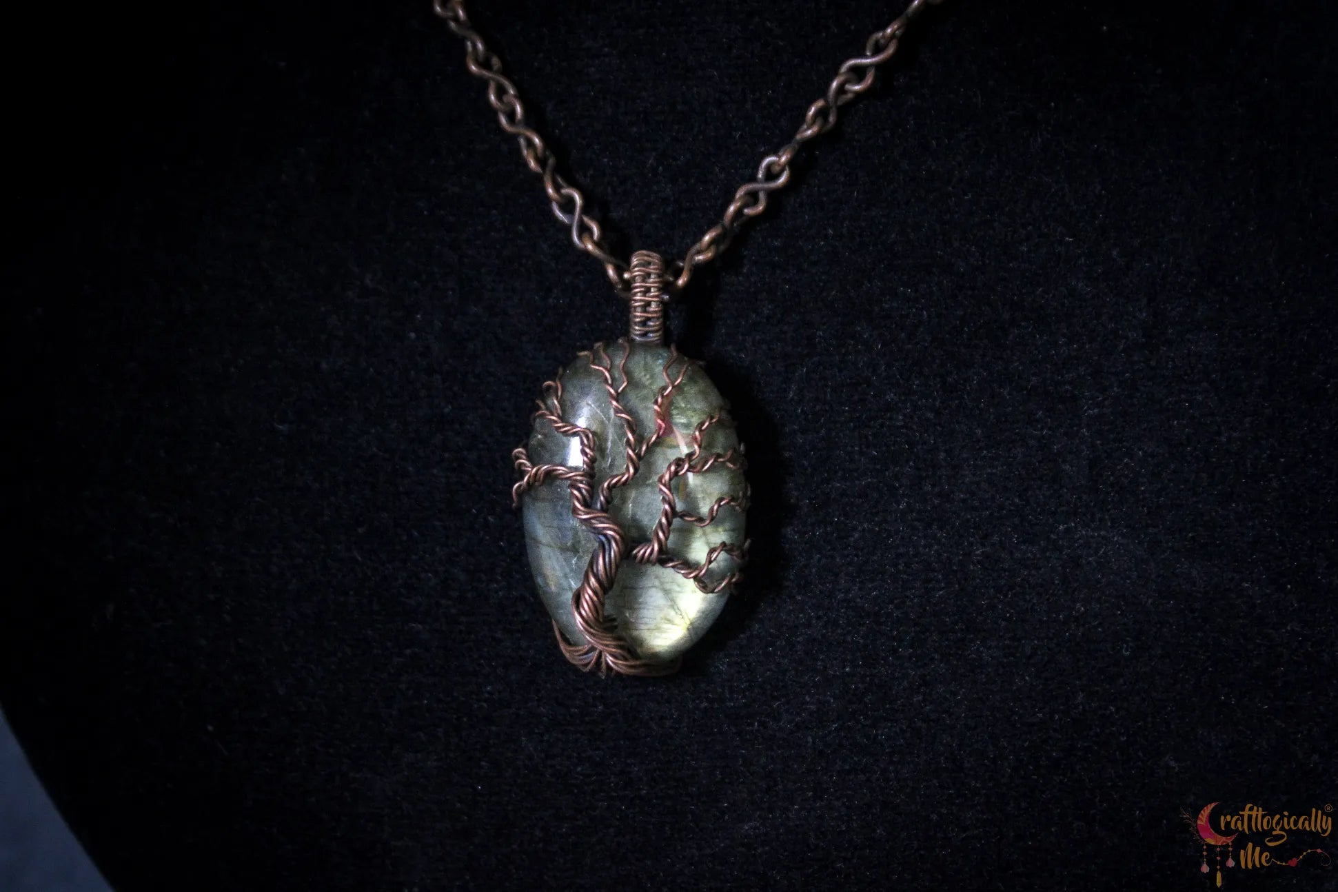 Green Labradorite Gemstone 4-in-1 Tree of Life Necklace | Oxidized Copper Jewelry
