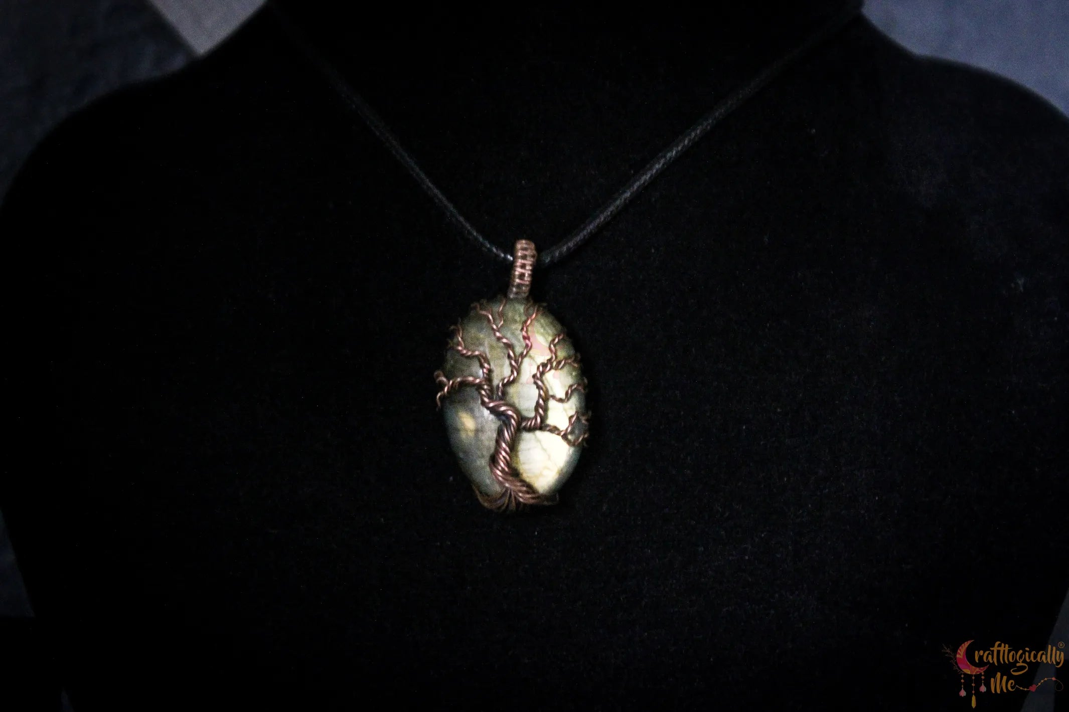 Green Labradorite Gemstone 4-in-1 Tree of Life Necklace | Oxidized Copper Jewelry