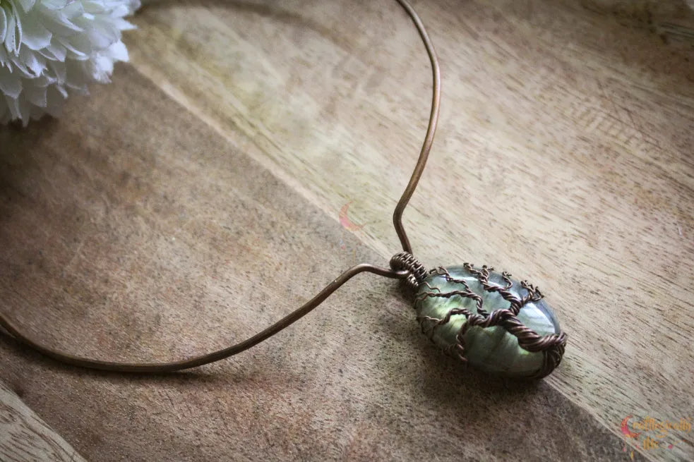 Green Labradorite Gemstone 4-in-1 Tree of Life Necklace | Oxidized Copper Jewelry