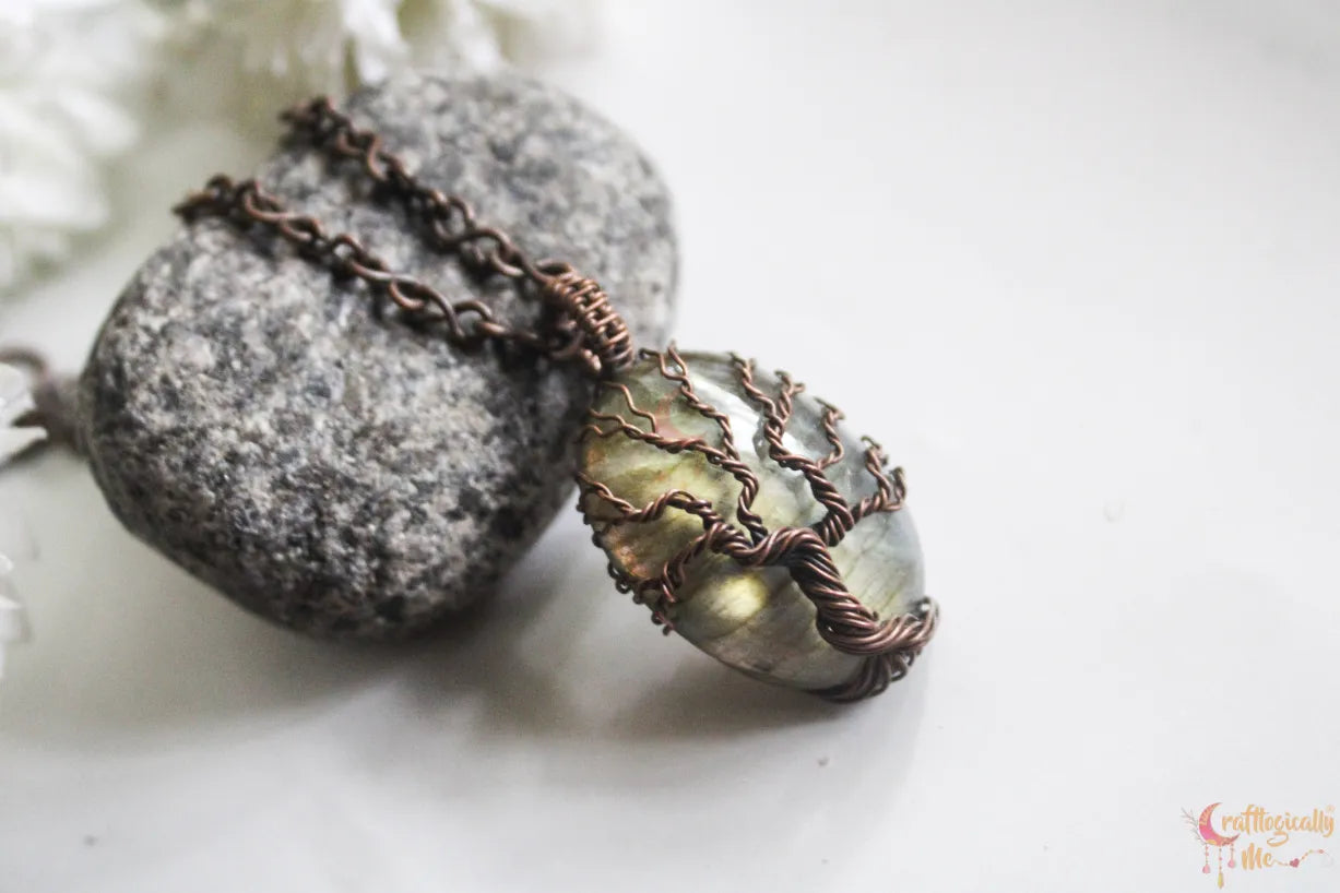 Green Labradorite Gemstone 4-in-1 Tree of Life Necklace | Oxidized Copper Jewelry