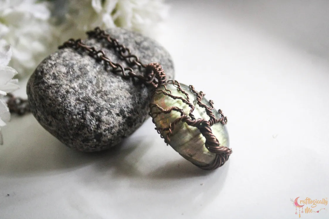 Green Labradorite Gemstone 4-in-1 Tree of Life Necklace | Oxidized Copper Jewelry