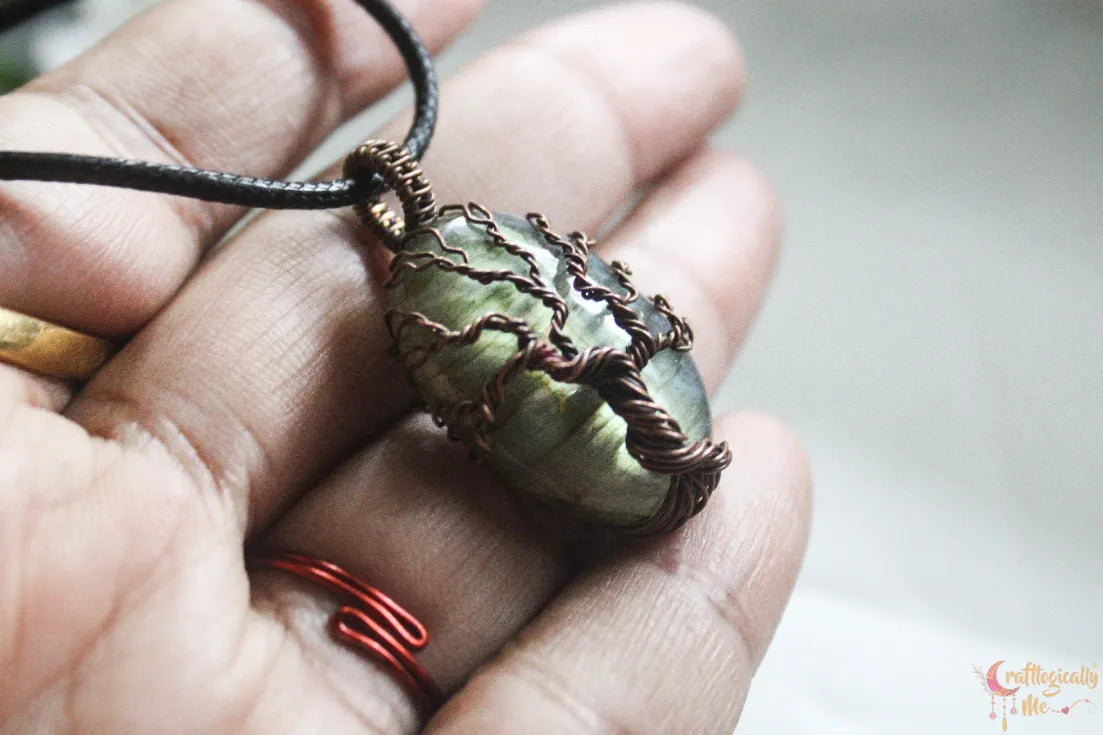 Green Labradorite Gemstone 4-in-1 Tree of Life Necklace | Oxidized Copper Jewelry
