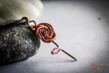 Small Rose with a Leaf Pendant – Dual Copper Handmade Wire Jewelry