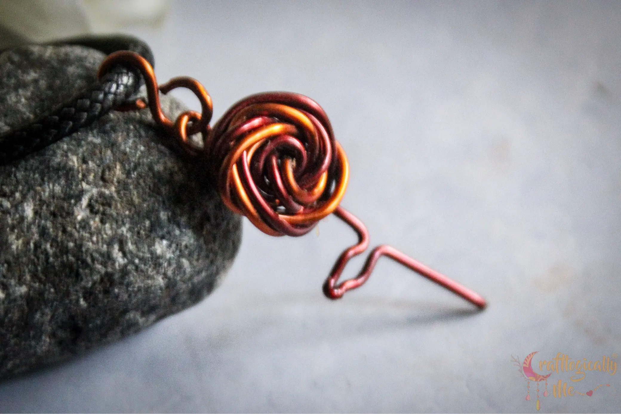 Small Rose with a Leaf Pendant – Dual Copper Handmade Wire Jewelry