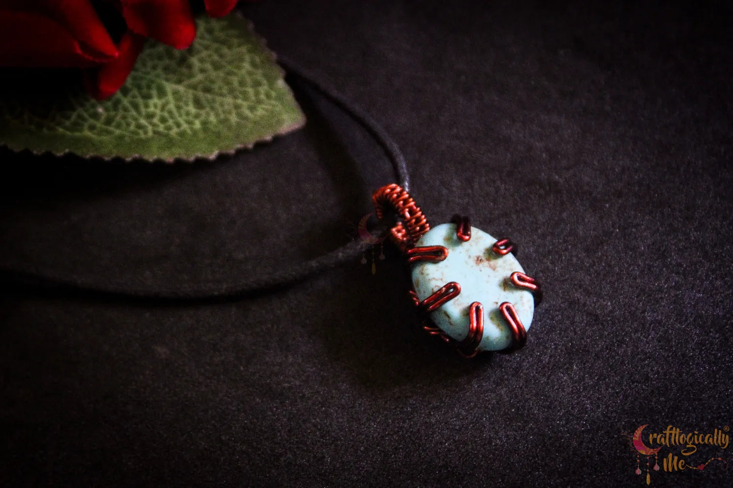 Turquoise Howlite Stone Oval Prong Pendant – Handmade Anti-Tarnish Copper Jewelry