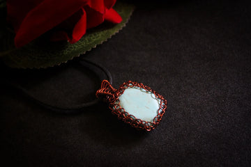 Turquoise Howlite Stone Rectangle Netted Pendant – Handmade Anti-Tarnish Copper Jewelry