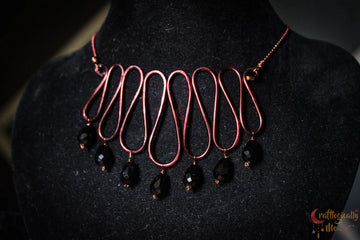 Zigzag Choker Necklace with Black Crystal Drop – Handmade Statement Jewelry
