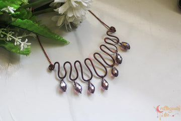 Zigzag Choker Necklace with Wine Crystal Drop – Handmade Statement Jewelry