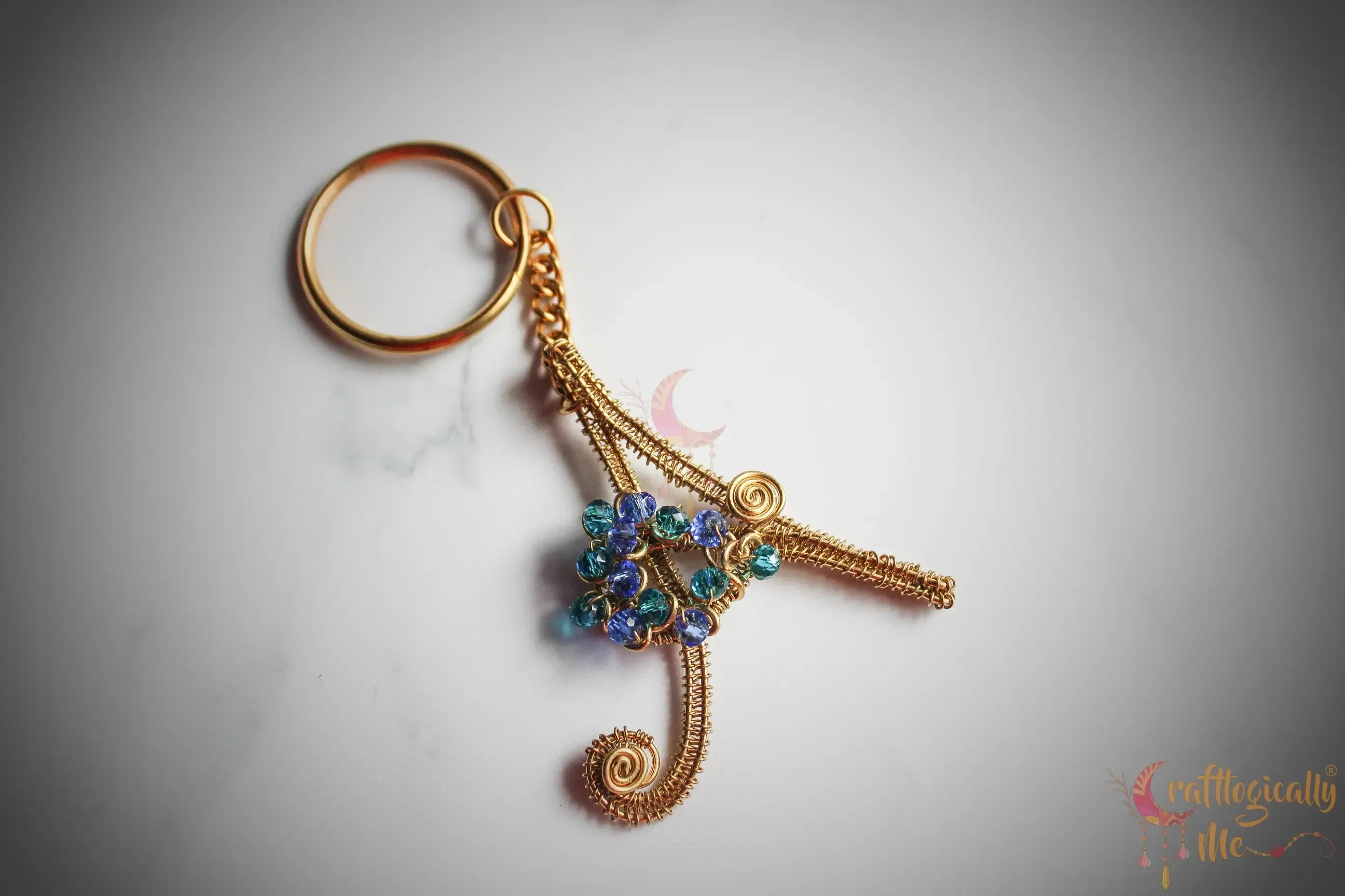 Wire Woven Initial Keychain with Crystal Embellishments – Custom Handmade Gift