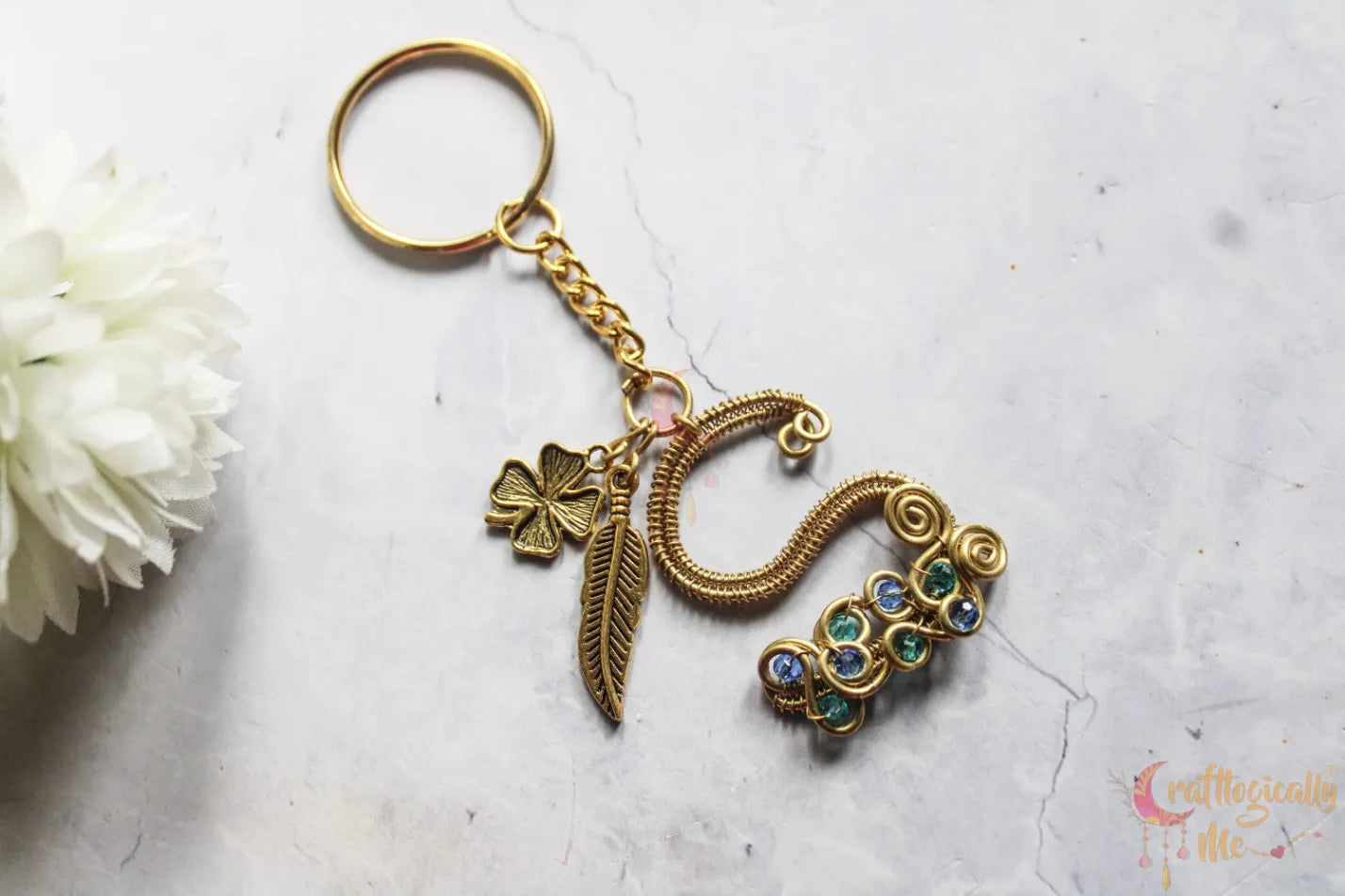 Wire Woven Initial Keychain with Crystal Embellishments – Custom Handmade Gift