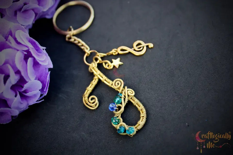 Wire Woven Initial Keychain with Crystal Embellishments – Custom Handmade Gift