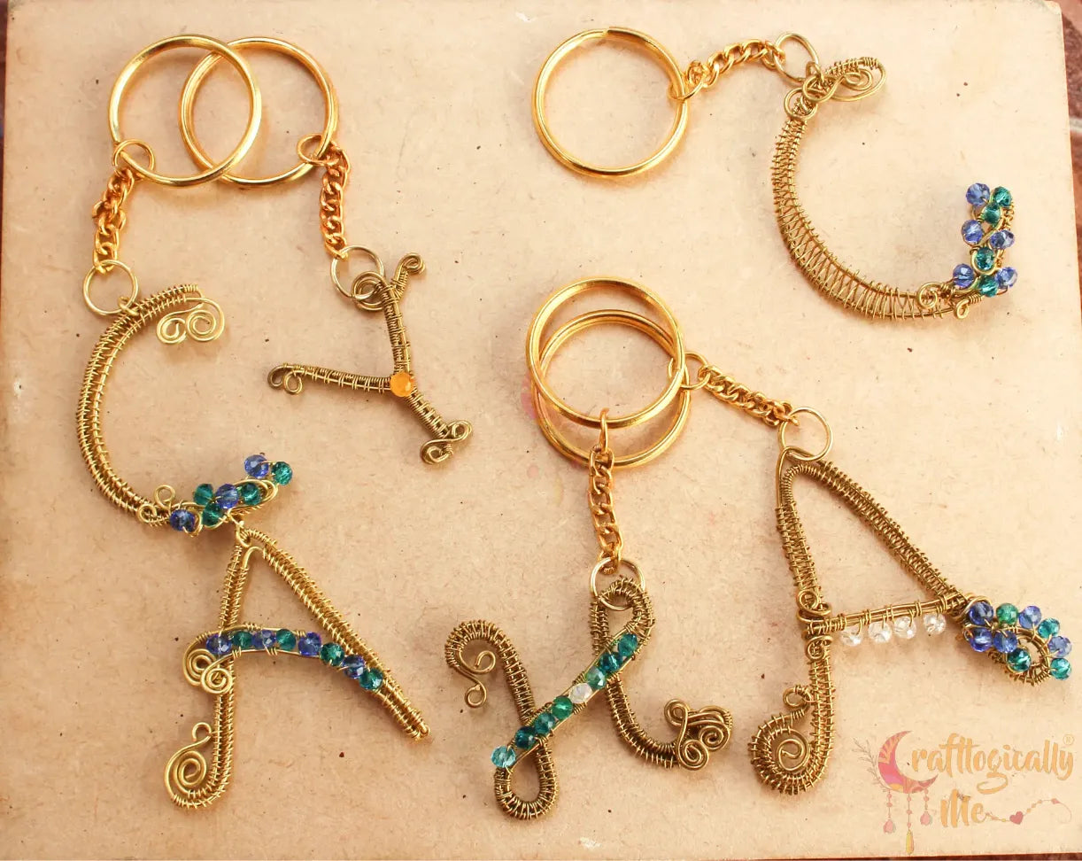 Wire Woven Initial Keychain with Crystal Embellishments – Custom Handmade Gift