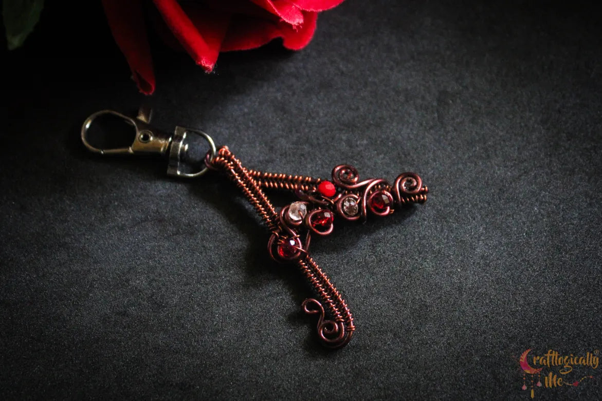 Wire Woven Initial Keychain with Crystal Embellishments – Custom Handmade Gift