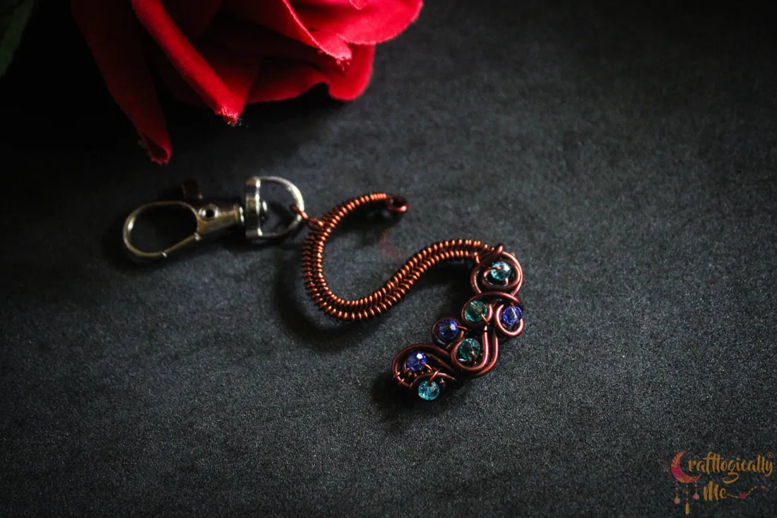 Wire Woven Initial Keychain with Crystal Embellishments – Custom Handmade Gift