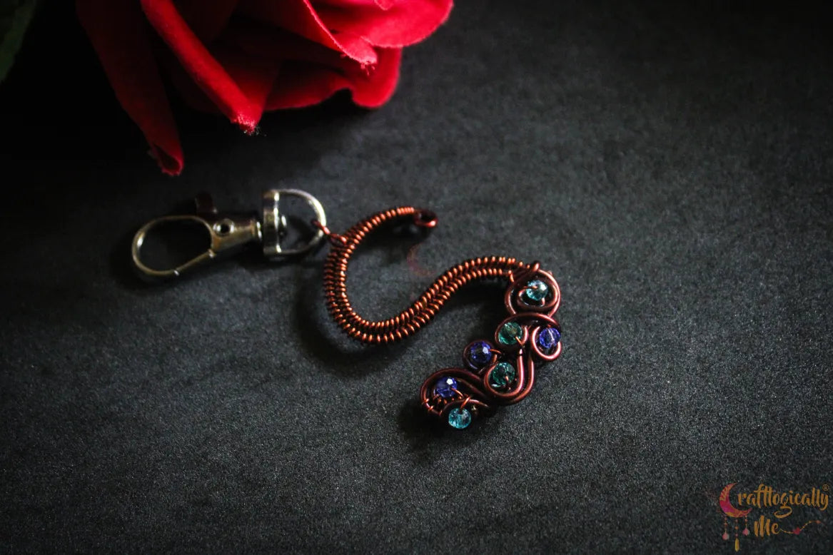 Wire Woven Initial Keychain with Crystal Embellishments – Custom Handmade Gift