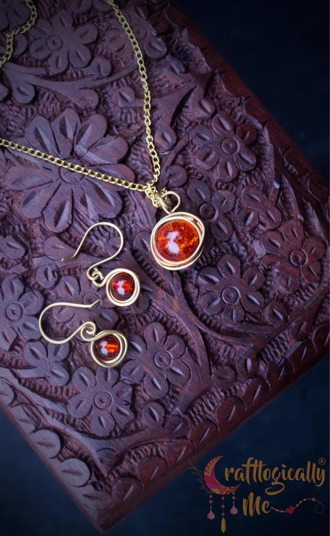 Crackle Beads Pendant Set, Earrings and Pendant Combo – Handmade Wire Jewelry