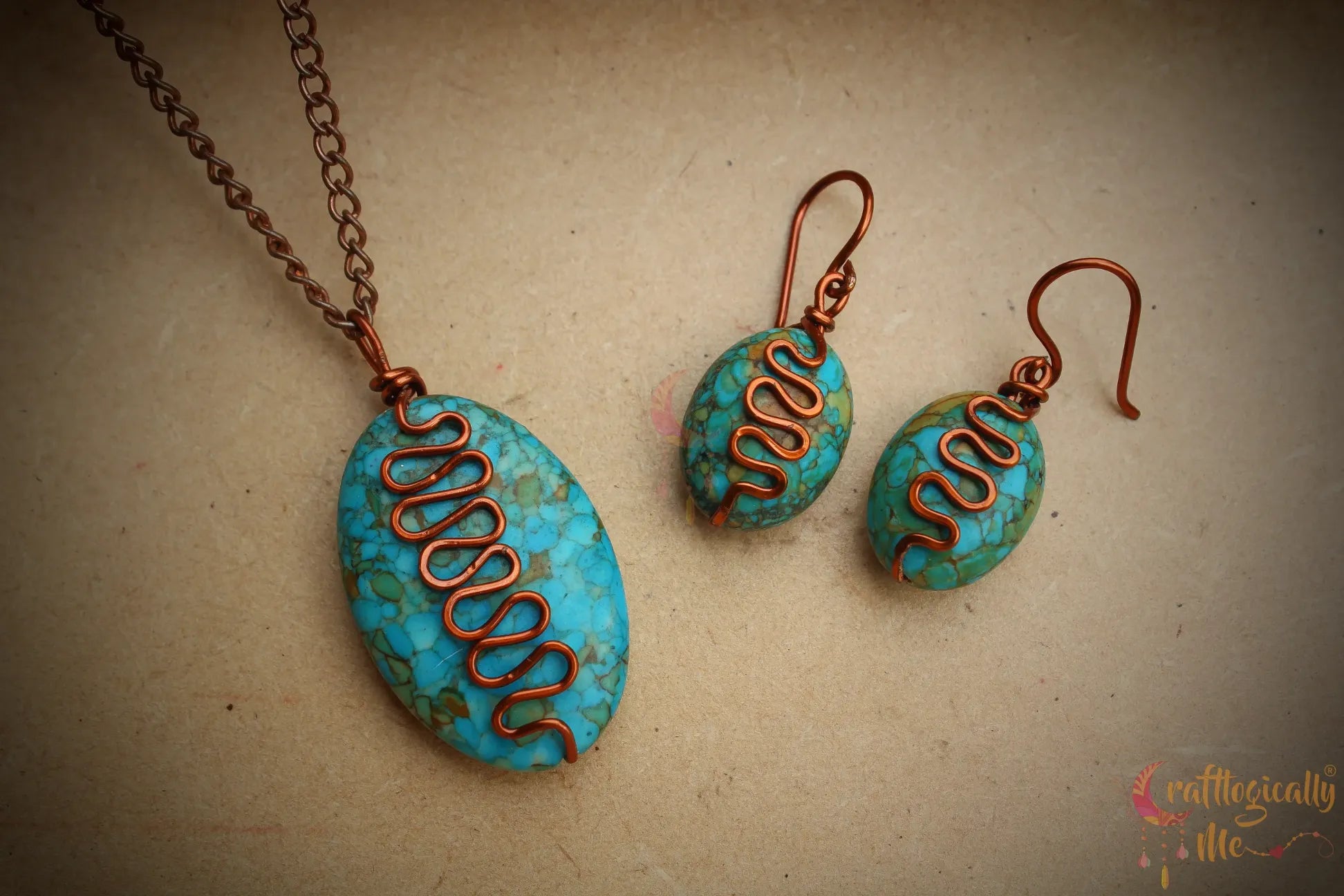 Turquoise Squiggly Pendant Set, Earrings and Pendant combo – Handmade Boho Jewelry