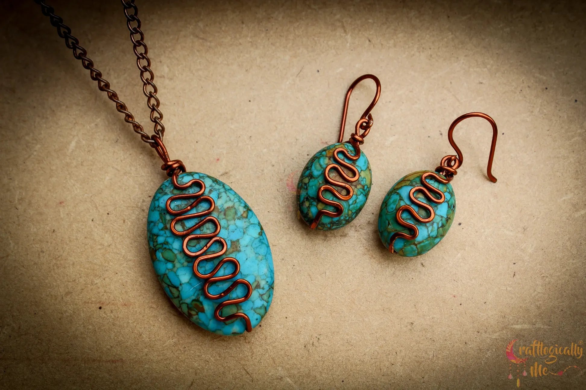 Turquoise Squiggly Pendant Set, Earrings and Pendant combo – Handmade Boho Jewelry