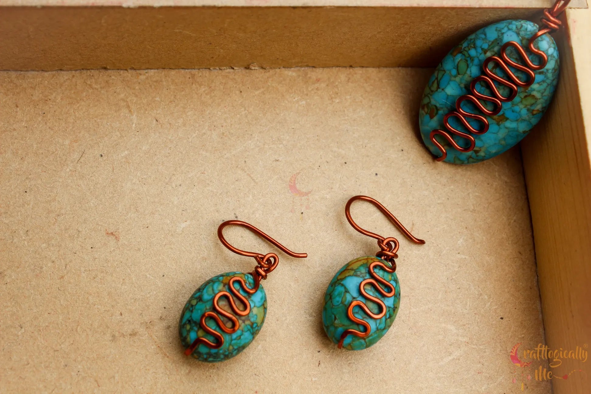 Turquoise Squiggly Pendant Set, Earrings and Pendant combo – Handmade Boho Jewelry