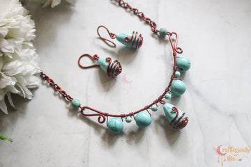 Turquoise Choker Bead Set, Earrings And Necklace Combo – Handmade Wire Jewelry