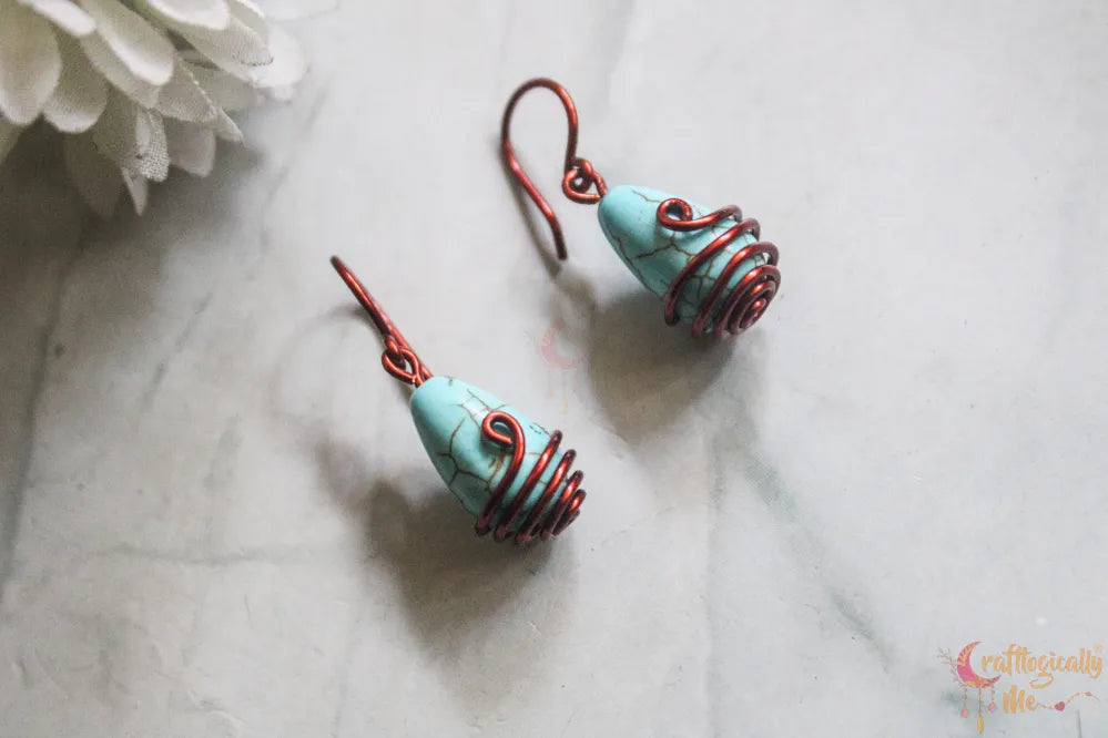 Turquoise Choker Bead Set, Earrings And Necklace Combo – Handmade Wire Jewelry