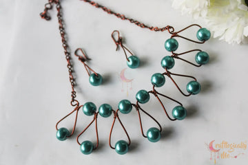 Pearl Bead Zigzag Choker Set, Earrings And Pendant Combo – Handmade Wire Jewelry