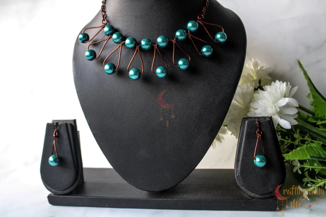 Pearl Bead Zigzag Choker Set, Earrings And Pendant Combo – Handmade Wire Jewelry