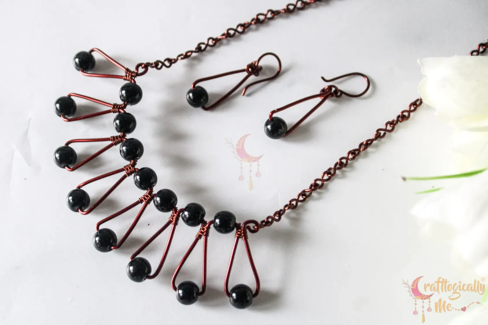 Pearl Bead Zigzag Choker Set, Earrings And Pendant Combo – Handmade Wire Jewelry