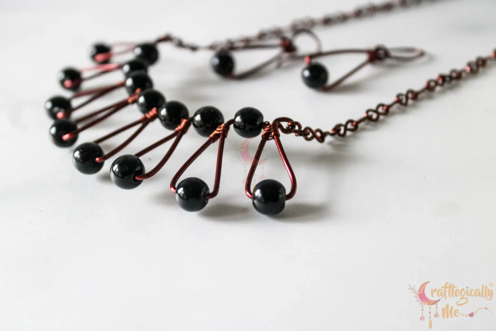 Pearl Bead Zigzag Choker Set, Earrings And Pendant Combo – Handmade Wire Jewelry