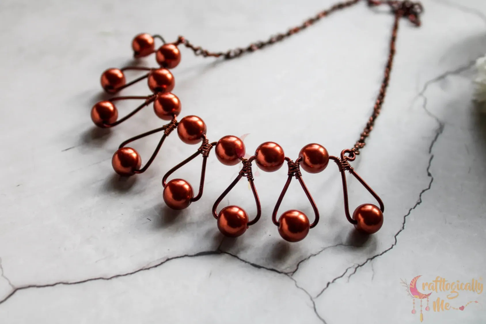 Pearl Bead Zigzag Choker Set, Earrings And Pendant Combo – Handmade Wire Jewelry