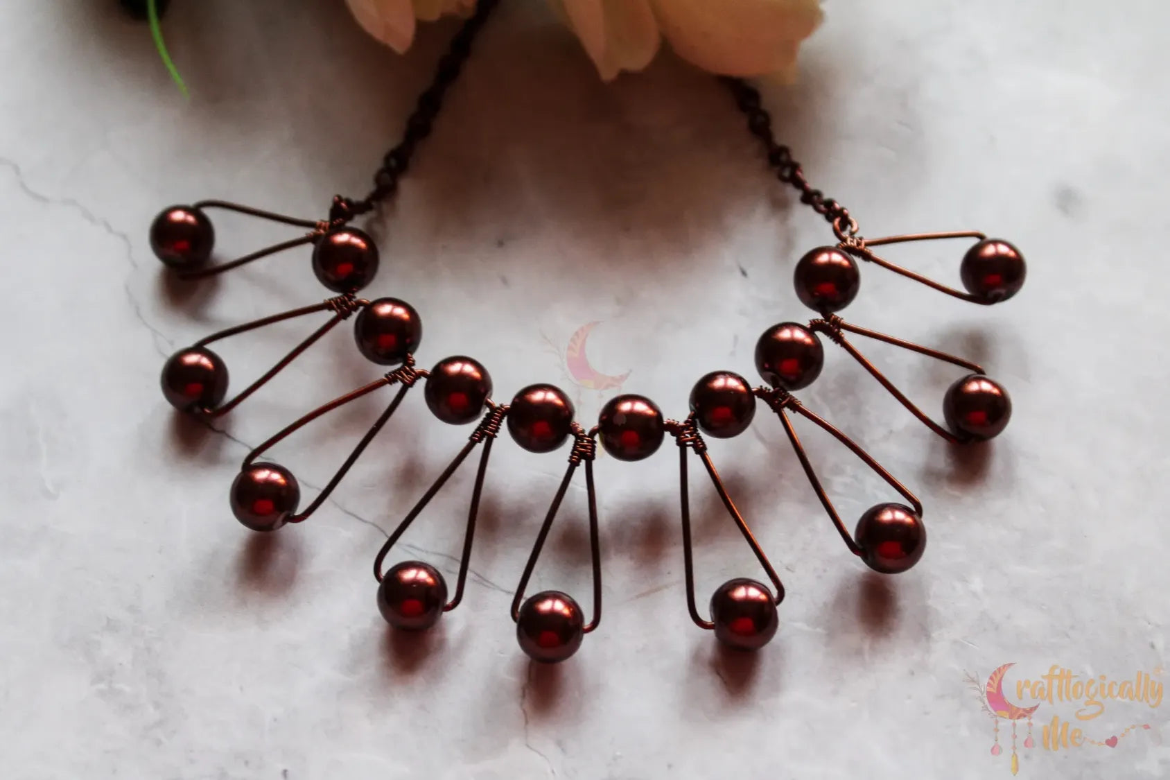 Pearl Bead Zigzag Choker Set, Earrings And Pendant Combo – Handmade Wire Jewelry