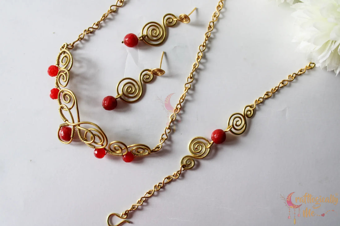 Red Agate Choker Set, Earrings, Necklace And Bracelet Combo – Handmade Gemstone Jewelry