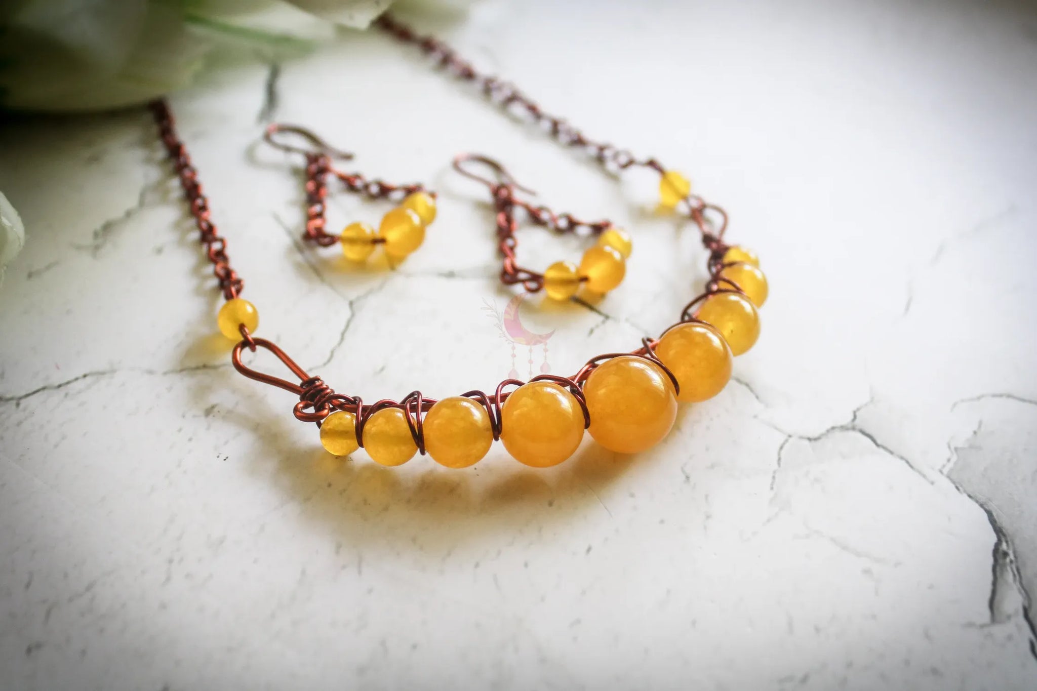 Gemstone Graduated Bead Choker Set, Earrings and Necklace Combo – Handmade Wire Wrapped Jewelry