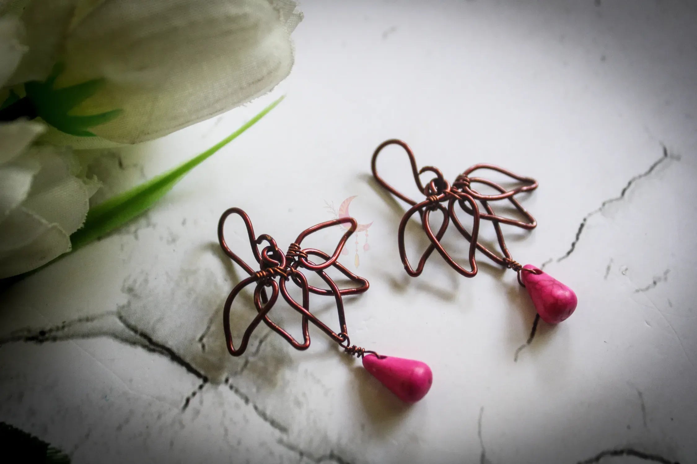 Lotus Briolette Bead Woven Set, Earrings And Pendant Combo – Handmade Wire Flower Jewelry